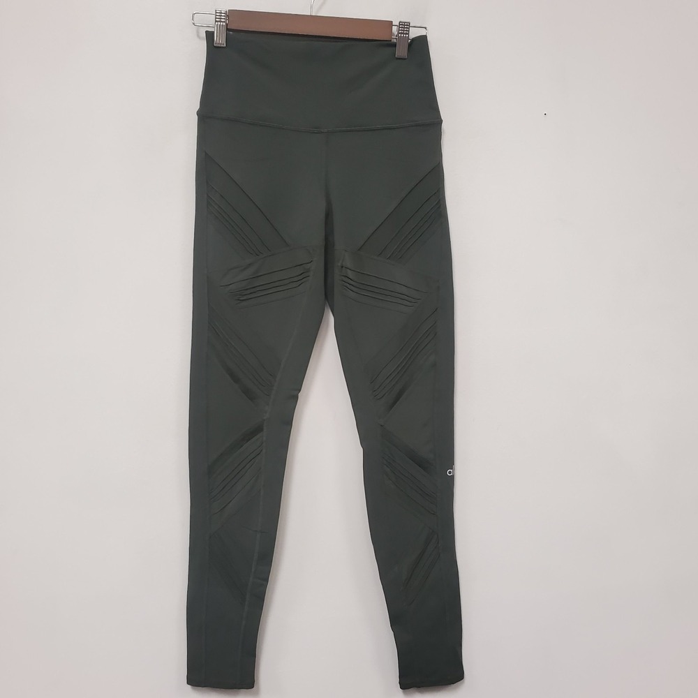 Alo Yoga Cutout Mesh Leggings Size M Green Sheer Full Length Ankle High Waist